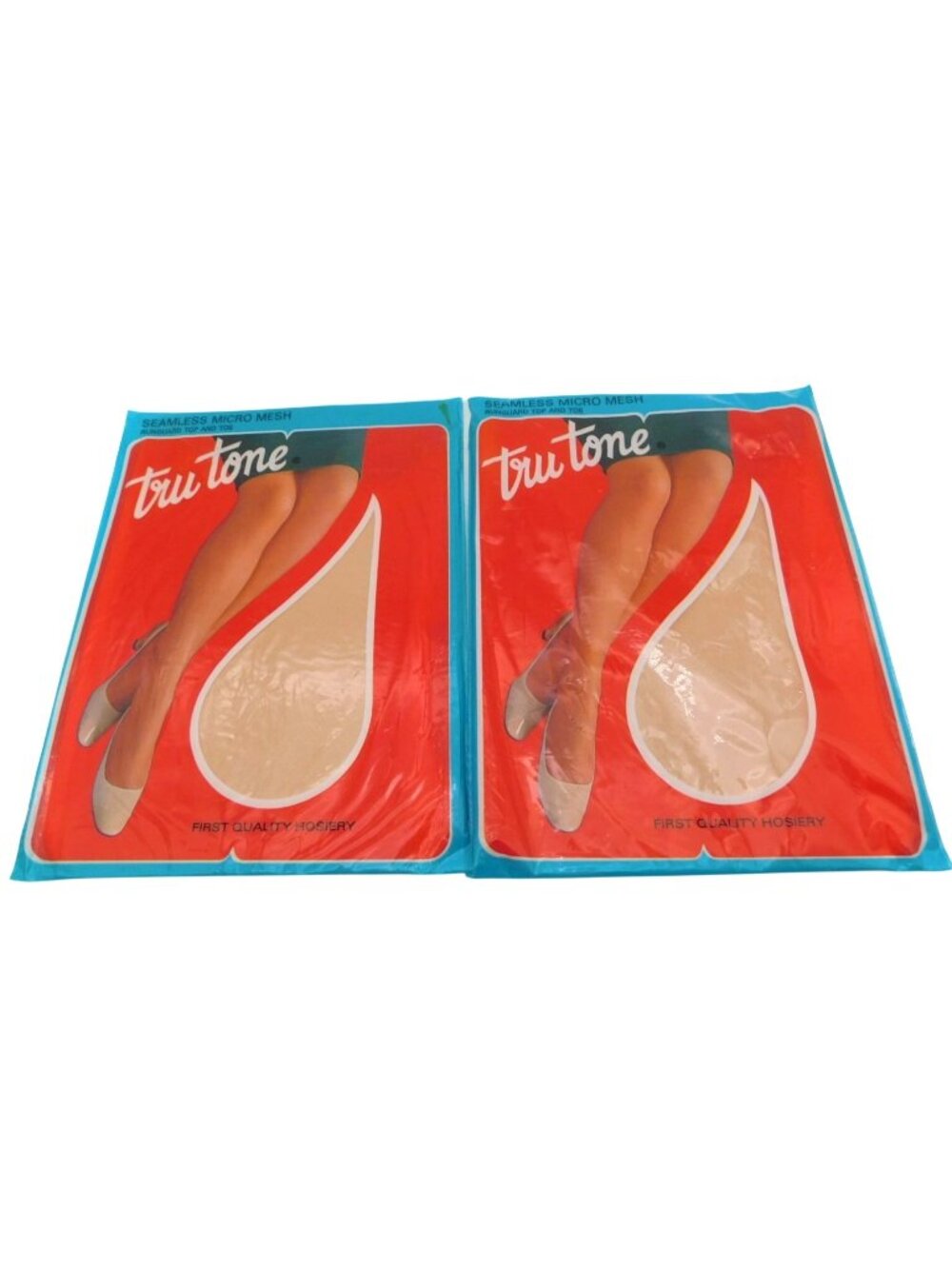 2 Tru Tone Seamless Micro Mesh Hosiery Medium Run Guard Top & Toe Vintage Unused